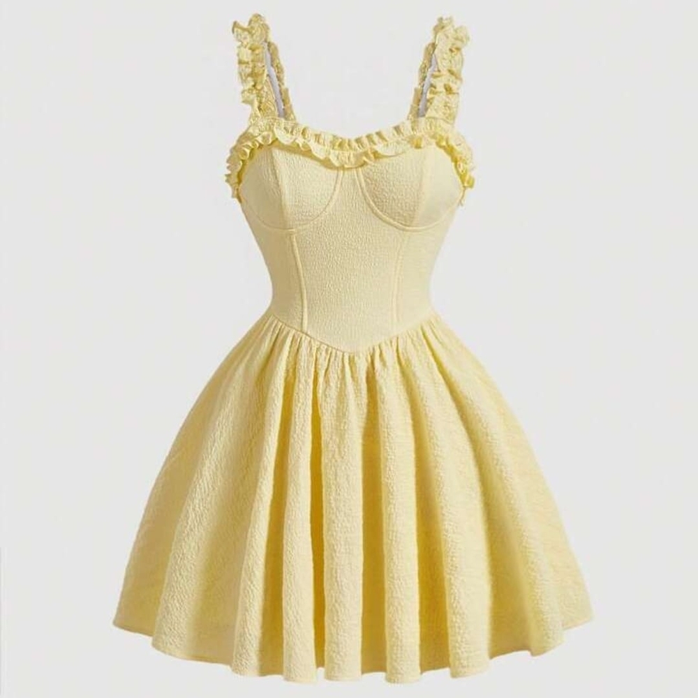 Elegant Yellow Ruffle Dress